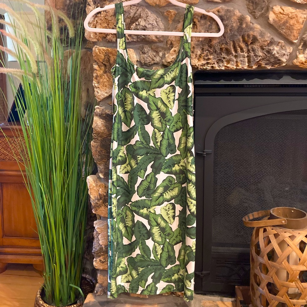 Patti Biggs Palm Leaf dress, small, NWT. Green and white